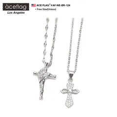 ACE FLAG ネックレス メンズ レディース シルバー 44cm エースフラッグ チェーン クロス 十字架 ジルコニア かっこいい おしゃれ ラッパー 西海岸 ウエッサイ b系 ヒップホップ ストリート系 ファッション メール便 AF-NE-BR-124