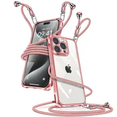 【迅速発送】iPhone 15 Pro Max ケース クリア ショルダー iPhone15pro max スマホケース アイフォン15ProMax カバー 肩掛け 斜めかけ 縄掛けケース 透明 薄型 軽量 TPU 携帯ケース 紐付き 斜めがけ 織りストラップ