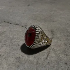 指輪 リング 赤 彫刻 23号 インディアンジュエリー アクセサリー ビンテージ 50s ~ 60s 70s 80s ナバホ族 サントドミンゴ族 天然石 メンズ レディス 一点物 vintage アンティーク 古着 金 シルバー 真鍮  1000 p20/