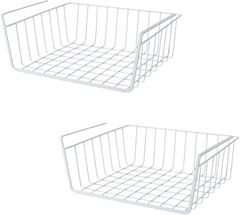 AZNABLE 棚下収納 吊り下げラック カゴ ワイド デスク下 キッチン 収納かご 2個セット(ホワイト, 30.5x24x10cm)のサムネイル