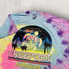 US古着 colortone バハマ bahamas FREEPORT 亀 turtle カリブ海 Tシャツ M レインボー