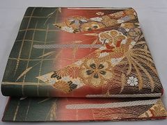 平和屋野田店■六通柄袋帯　唐織　短冊鳳凰菊花文　金糸　逸品　n-mz5276