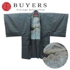 【中古】 羽織 正絹 グレー ブルー 羽裏 しつけ糸あり 和装 呉服 和服 きもの メンズ 男性