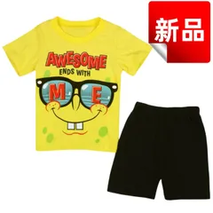 ✨新品✨スポンジボブ パジャマ 上下セット キッズ 100cm 110cm 120cm 130cm 半袖 ショートパンツ 黄色 夏用 子供服 男の子 女の子 AWESOME ENDS WITH ME プリント コットン 綿 キッズパジャマ ルームウェア 部屋着