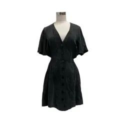 ザラ ZARA ミニワンピース 半袖 Vネック 無地 2587/003/800 L チャコールグレー