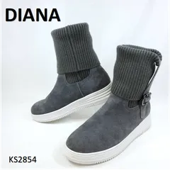 ダイアナ　美品　ニット　ソックス　スエード　バックル　厚底　23cm　グレー