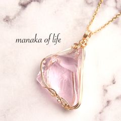 シエラ産 アンダラクリスタル ハートオブゴットウィズインピンク ペンダントトップ フカネ巻き ワイヤーラッピング ネックレス 14kgf