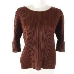 極美品★PLEATS PLEASE プリーツプリーズ イッセイミヤケ PP91-JK205 切替スリーブ 半袖 カットソー ブラウン 3 日本製 正規品 レディースのサムネイル