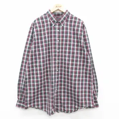 XL/古着 ランズエンド 長袖 ブランド シャツ メンズ 00s 大きいサイズ ロング丈 コットン ボタンダウン エンジ他 チェック 24sep17 中古 ト
