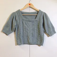 【美品】GRL グレイル ニットカットソー プルオーバー  ブルー 半袖 ショート丈 トップス レディース Mサイズ