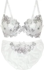 Laulea Akoakoa(ラウレアアコアコア) レディース ブラジャー ショーツ 勝負 下着 上下 セット 女性 脇肉 脇高 セクシー(ホワイト,  B80.)