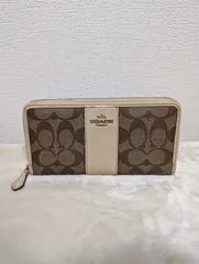 匿名配送 COACH コーチ 長財布 ウォレット シグネチャー キャンバス エナメル ベージュ