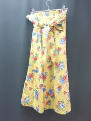 ◇ ◎ ●未使用● MAJESTIC LEGON ウエストゴム 裏地あり ロング フレア スカート サイズM イエロー マルチ レディース E  【1308290067871】