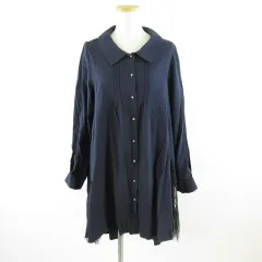 アクシーズファム axes femme シャツ ブラウス 長袖 ロング レース 紺 *T771