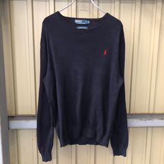 302 POLO Ralph Lauren コットンニット レディース M ネイビー ポロ ラルフローレン ニット セーター Vネック 刺繍ロゴ 古着卸 アメリカ仕入