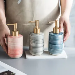 セラミックのシンプルな詰め替えボトル ポンプ 350ml マーブル模様