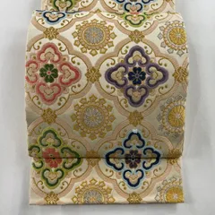 袋帯 名品 芳彩美術織物 華文 金銀糸 唐織 ベージュ 六通 正絹 【中古】