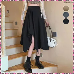 送料無料 アシンメトリー スカート Aライン 韓国 レディース ハイウエスト フレア プリーツスカート 膝下丈 レトロ おしゃれ 大人可愛い デート服 カジュアル 春夏秋 不規則裾スカート夏 通勤通学スカート 新作アシメスカート