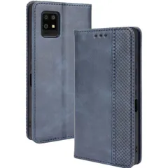 AQUOS zero6 ケース 手帳 SHG04 ゼロ6 チェック柄 合革 レトロ 手帳 ケース 【Color】 ネイビーのサムネイル