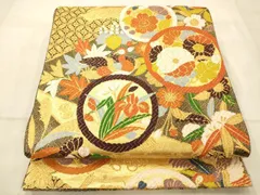平和屋着物◎佐賀錦　六通柄袋帯　唐織　鴛鴦草花丸文　金糸　正絹　逸品　未使用　AAAU9854fw