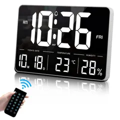 【在庫セール】月/日/温度/湿度/時刻表示 明るさ調節可能 目覚まし時計 12時間/24時間切替式デジタル時計 LED 置き時計 大型 壁掛け リモコン操作付き デジタル時計 家庭用/オフィス用/教室用(ホワイト) DFBL