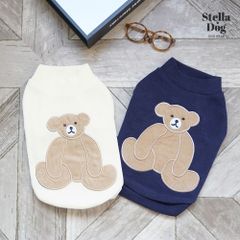【閉店セール全品半額】くまアップリケハイネックニット　セーター　ネイビー　オフホワイト　犬服　ペット服