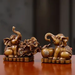 象 ゾウ 置物 オブジェ 白菜 財 装飾 富 繁栄 樹脂素材 高級感 運 開運 商売繁盛 黄金 オブジェ 置物 インテリア 玄関 リビング 風水 縁起物 贈り物 プレゼント