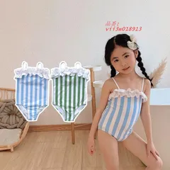 子供水着 90~150CM ストライプ STRIPE フリル キャップ付き 水着 子供水着 みずぎ 子ども用 ジュニア ジュニア ガールズ 女の子 スクール水着 ラッシュガード  vii3w018913