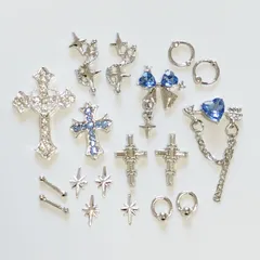 No.180　サブカル　シルバー　ブルー　十字架　キラキラ　ネイルパーツ　まとめ売り