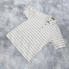 【人気！】ストライプ柄ポロシャツ【M】カジュアル  ヴィンテージ  メンズ  ベージュ系  明るい薄茶色  一点もの 【送料無料】