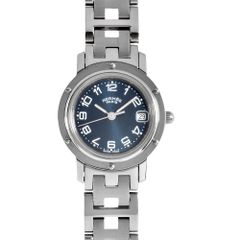 エルメス HERMES CL4.210 クリッパー ナクレ デイト 腕時計 ネイビー文字盤 クォーツ 稼働品 SS レディース【中古】
