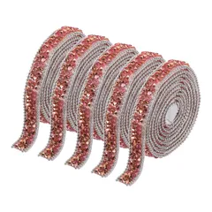 uxcell 5個セットの樹脂ラインストーントリム 5ヤードの自己粘着ローズレッドリボンラインストーンストリップテープ 衣料品DIYクラフト用
