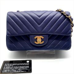 美品 CHANEL シャネル ココマーク ターンロック ラムスキン シェブロン チェーン ショルダー バッグ ブルー レディース ブランド h733