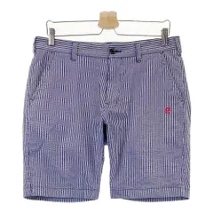 サイズ：M ROUGH&SWELL ラフアンドスウェル  シアサッカー ストレッチ ハーフパンツ ストライプ柄 ネイビー系 [240101532381] ゴルフウェア メンズ ストスト