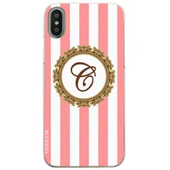 【新品未使用】iPhone11 Pro Max アイフォン11プロマックス クリア ハードケース ( ストライプピンク イニシャルC ) ボーダー ストライプ イニシャル cl-initial1-iphone11max-ca025_a_c
