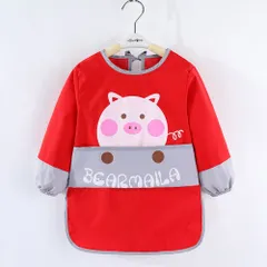☆ レッド×ブタ ☆ 90cm ☆ スモック lykidaprn3 スモック 子供 スモッグ エプロン ベビーエプロン 長袖 お食事エプロン 遊び着 90 100 110 120 幼稚園 男の子 女の子 キッズ 赤ちゃん 子ども こども おしゃれ かわいい