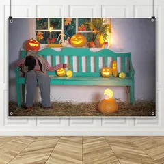 【新品】 Qinunipoto ハロウィン 布 2.2x1.5m かかしパンプキン 背景布 ハロウィン 飾り 写真撮影 インテリア 多機能 布 ポスター 撮影背景 スタジオ写真 パーティーの装飾 ポリエステル製