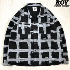 ROY reflect overjoy ペンキチェックシャツ ワークシャツ オーバーサイズ ビッグシルエット 総柄 ロングスリーブ 長袖 ユニセックス ROY-009 FREEサイズ ブラック 黒 ロイリフレクトオーバージョイ