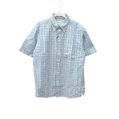 コンバース CONVERSE シャツ ボタンフライ チェック 半袖 麻混 リネン混 M 水色 ライトブルー /YKのサムネイル