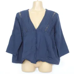 【美品】サマンサモスモス★レース 可愛い！カーディガン はおりもの 七分袖 サイズF ゆったりシルエット♪コットン100！ 紺系 z1226s