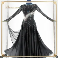 社交ダンス 衣装 ワンピース ドレス 黒 デモ 競技 ダンス パーティ フロート ブラック系 レース 発表会 高級感 上品 落ち感 レディース おしゃれ パフォーマンス 大人用