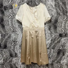 新品<!-利用不可文字-!> スープ SOUP ワンピース 半袖 フレアスカート レディース【9号】オフホワイト ゴールド ベージュ 光沢感あり オケージョン パーティー お呼ばれ 大人上品 春夏