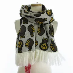 アベイシングエイプ A BATHING APE BABY MILO マフラー ストール フリンジ 総柄 ウール混 グレー系 小物 ■GY12のサムネイル