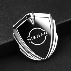 日産 NISSAN ステッカー 車ロゴ 車用 エンブレム 鏡面 3D立体 金属製 デカール 防水 両面テープ付き 2枚入り ☆シルバー /ブラック
