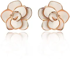 CHLOEOS バラ ピアス レディース 人気 蔷薇 ローズ 花 スタッドピアス k18金RGP 大人 可愛い 金属アレルギー対応 結婚式 お呼ばれ 小顔 シンプル 両耳用 おしゃれ カジュアル 上品 ギフトBOX付き(ホワイト ピアス単品)