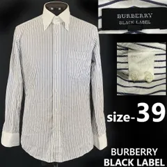三陽商会★バーバリー/BURBERRY BLACK LABEL★長袖クレリックシャツ【size-39/メンズM程度/ネイビー×ホワイト/ストライプ柄】tops◆cBG731<sale>