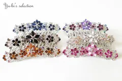 夜会巻きコーム/ヘアコーム/コーム/ エレガント&キュート!!ラインストーン花ハート cb91☆白黒ピンク茶紫青 パーティ 髪飾り フォーマル 和装 入学式 卒業式 入園式 卒園式 結婚式 お呼ばれ