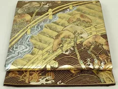 平和屋着物●太鼓柄袋帯　渡橋立波松文　金彩　正絹　逸品　DAAT7529ob
