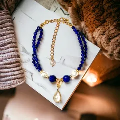 【幸運・願望成就】2連ラピスラズリホワイトシェルデザインブレスレット