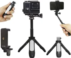【特価商品】2Way 延長ポール 一脚 三脚 ウェアラブルカメラ スマホ デジカメ 撮影 伸縮拡張 スティック グリップ ハンドル セルカ棒 スマホホルダー 1/4インチ マウント変換アダプター 付き - スマートフォン・スポーツカメラに対応 (WHITE)